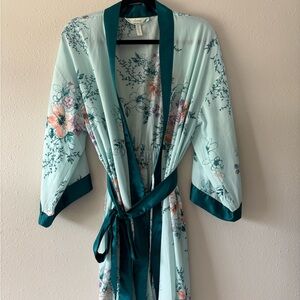 Soma Floral Teal Chiffon Robe Small
